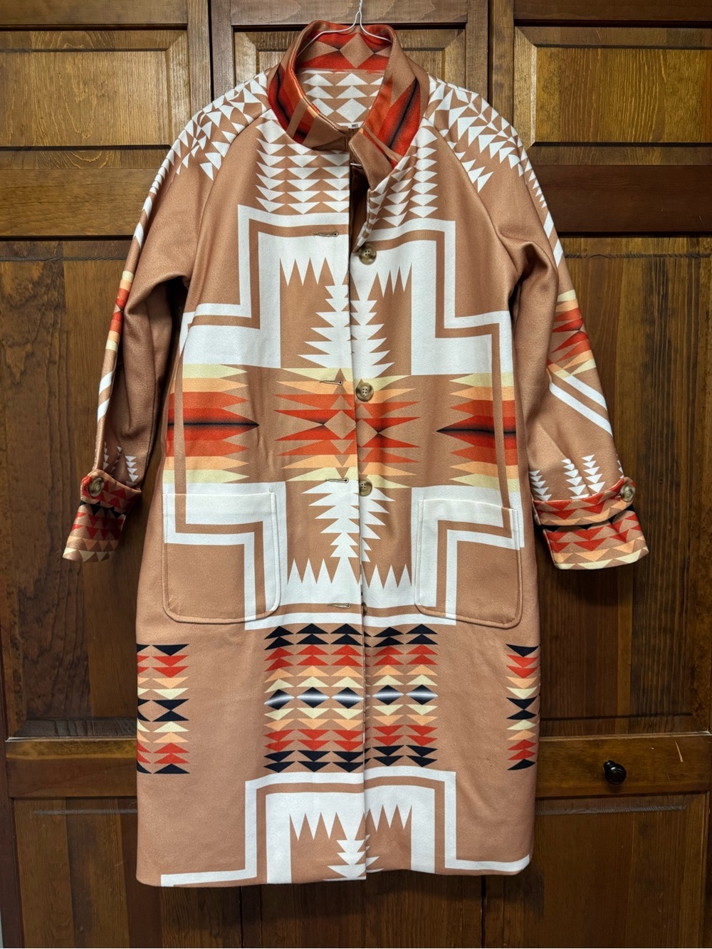 Womens Tan Geometric Pattern Coat - Unbranded